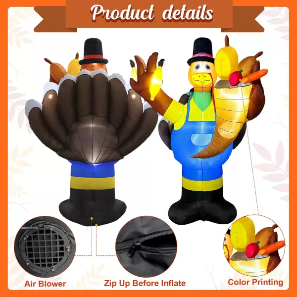 OurWarm 8FT Thanksgiving Inflatables Outdoor DecorationsInflatable Turkey Blow up Yard Decorations with LED Lights and Cornucopia for Indoor Outdoor Thanksgiving Fall Autumn Yard Lawn Party Decor8FT