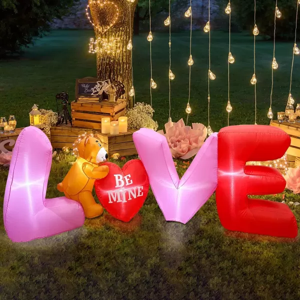 OurWarm 9 FT Valentines Inflatables Love Letters Valentines Decorations Inflatable Romantic Bear and Heart with LED Light Valentines Blow Up Yard Decorations for Wedding Party Valentines Day DecorCute Love