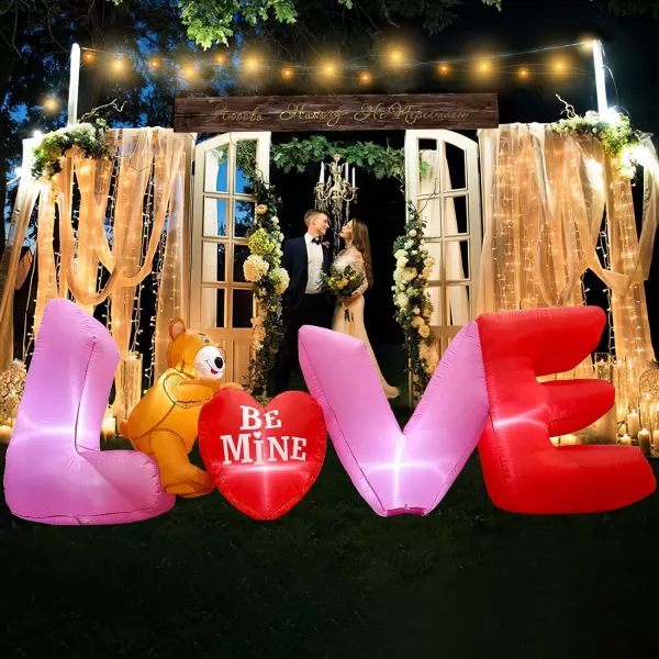 OurWarm 9 FT Valentines Inflatables Love Letters Valentines Decorations Inflatable Romantic Bear and Heart with LED Light Valentines Blow Up Yard Decorations for Wedding Party Valentines Day DecorCute Love