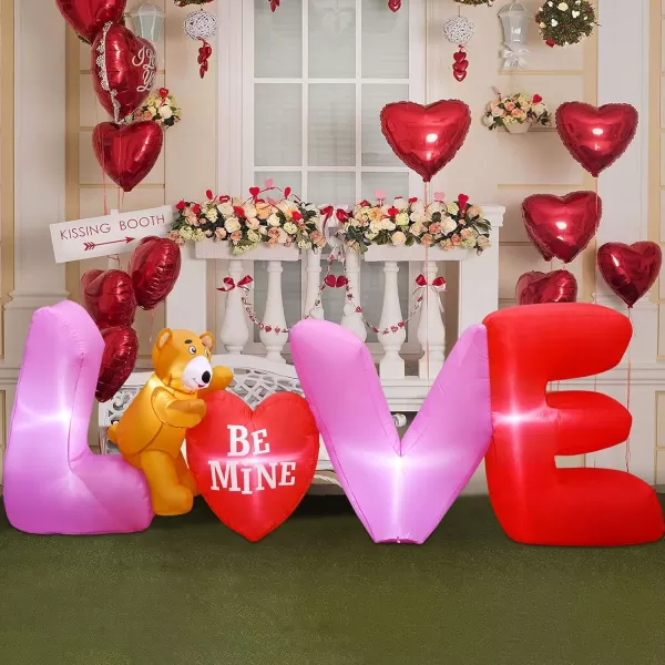 OurWarm 9 FT Valentines Inflatables Love Letters Valentines Decorations Inflatable Romantic Bear and Heart with LED Light Valentines Blow Up Yard Decorations for Wedding Party Valentines Day DecorCute Love