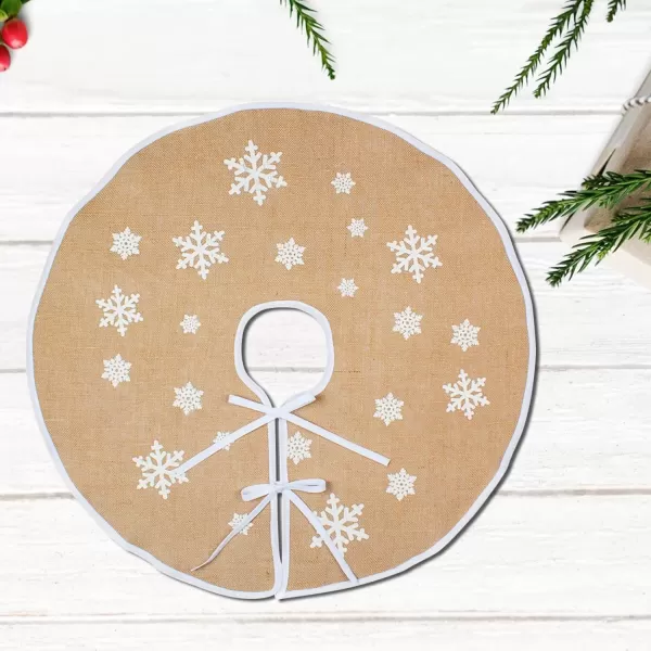 OurWarm Burlap Christmas Tree Skirt 30 Inch Small Xmas Tree Skirt White Snowflake Printed Vintage Christmas DecorationsOurWarm Burlap Christmas Tree Skirt 30 Inch Small Xmas Tree Skirt White Snowflake Printed Vintage Christmas Decorations