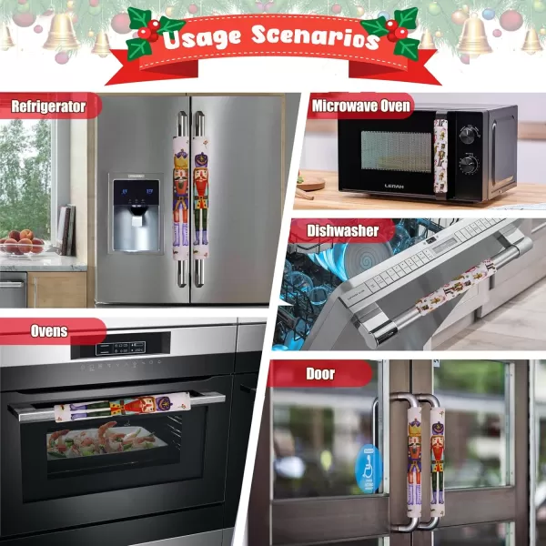 OurWarm Christmas Refrigerator Handle Covers Set of 4 Christmas Kitchen Decor Nutcracker Fridge Door Handle Cover Appliance Handle Covers for Christmas Decorations4pcs Nutcracker