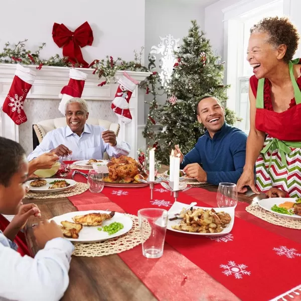 OurWarm Christmas Table Runner 16 x 72 Inch Red Table Runner with White Snowflake Pattern Embroidered Table Linens for Winter Holiday Christmas Table DecorationsOurWarm Christmas Table Runner 16 x 72 Inch Red Table Runner with White Snowflake Pattern Embroidered Table Linens for Winter Holiday Christmas Table Decorations