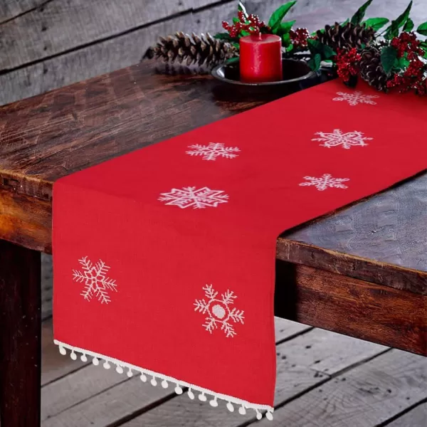 OurWarm Christmas Table Runner 16 x 72 Inch Red Table Runner with White Snowflake Pattern Embroidered Table Linens for Winter Holiday Christmas Table DecorationsOurWarm Christmas Table Runner 16 x 72 Inch Red Table Runner with White Snowflake Pattern Embroidered Table Linens for Winter Holiday Christmas Table Decorations