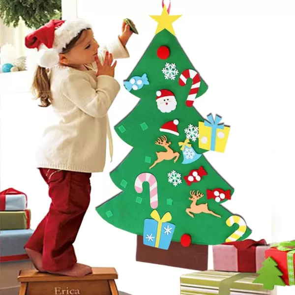OurWarm DIY Felt Christmas Tree with Ornaments 3ft Felt Christmas Tree for Kids Xmas Gifts and Christmas Door Wall Hanging Decor1Green