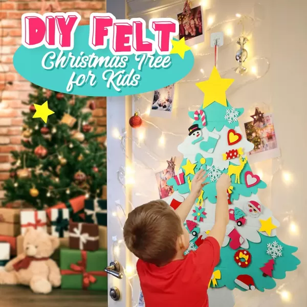 OurWarm DIY Felt Christmas Tree with Ornaments 3ft Felt Christmas Tree for Kids Xmas Gifts and Christmas Door Wall Hanging DecorGreen and White