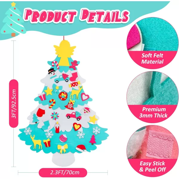 OurWarm DIY Felt Christmas Tree with Ornaments 3ft Felt Christmas Tree for Kids Xmas Gifts and Christmas Door Wall Hanging DecorGreen and White