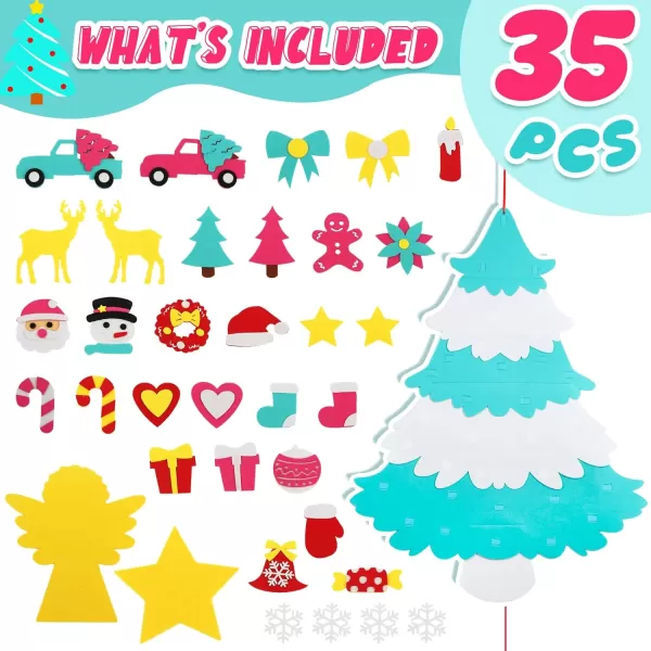 OurWarm DIY Felt Christmas Tree with Ornaments 3ft Felt Christmas Tree for Kids Xmas Gifts and Christmas Door Wall Hanging DecorGreen and White