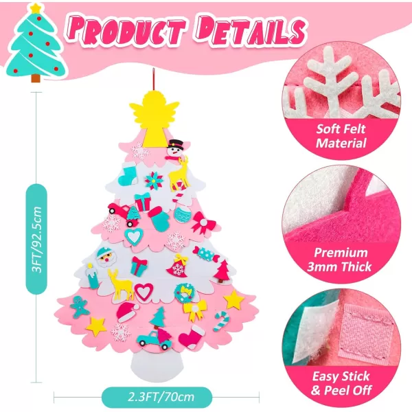 OurWarm DIY Felt Christmas Tree with Ornaments 3ft Felt Christmas Tree for Kids Xmas Gifts and Christmas Door Wall Hanging DecorPink