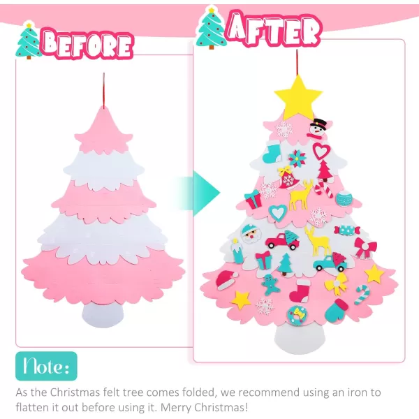 OurWarm DIY Felt Christmas Tree with Ornaments 3ft Felt Christmas Tree for Kids Xmas Gifts and Christmas Door Wall Hanging DecorPink