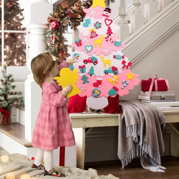 OurWarm DIY Felt Christmas Tree with Ornaments 3ft Felt Christmas Tree for Kids Xmas Gifts and Christmas Door Wall Hanging DecorPink