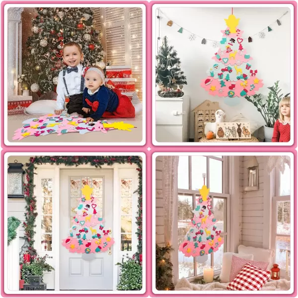 OurWarm DIY Felt Christmas Tree with Ornaments 3ft Felt Christmas Tree for Kids Xmas Gifts and Christmas Door Wall Hanging DecorPink