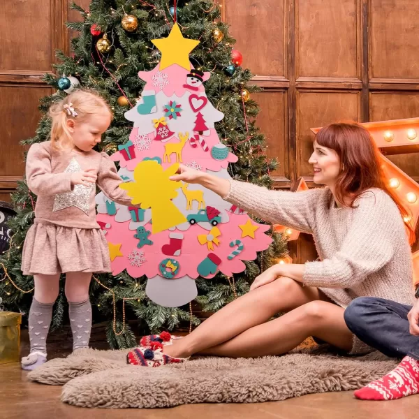 OurWarm DIY Felt Christmas Tree with Ornaments 3ft Felt Christmas Tree for Kids Xmas Gifts and Christmas Door Wall Hanging DecorPink