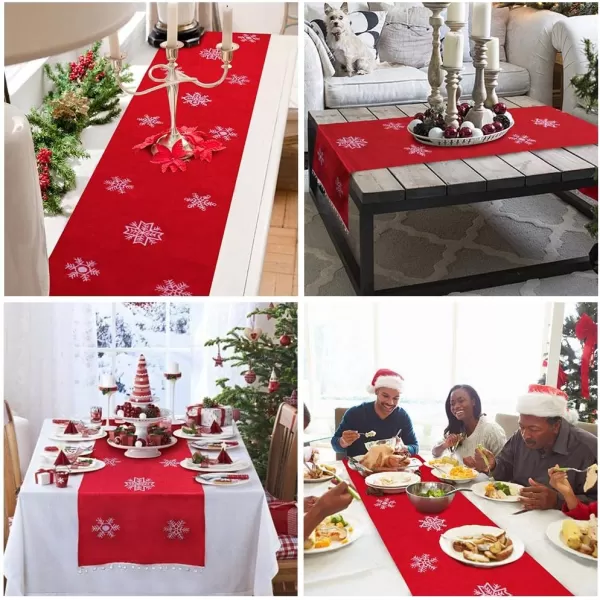 OurWarm Embroidered Christmas Table Runners with White Snowflake Red Table Runner Table Linens for Christmas Table Decorations 16x72 InchOurWarm Embroidered Christmas Table Runners with White Snowflake Red Table Runner Table Linens for Christmas Table Decorations 16x72 Inch