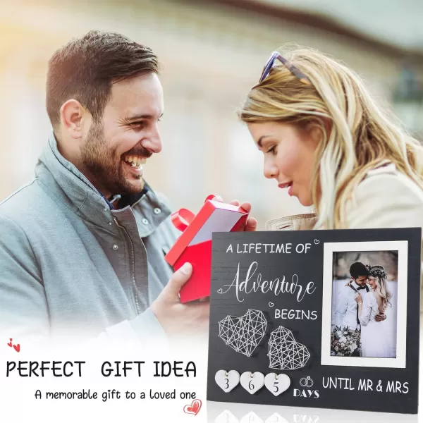 OurWarm Engagement Gifts for Couples 2 In 1 Wedding Countdown Calendar Engagement Picture Frame Mr and Mrs Husband Wife or Fiance Romantic Love Picture Frame Gift  4x6 Inches Photo FrameSingle photo frame gray