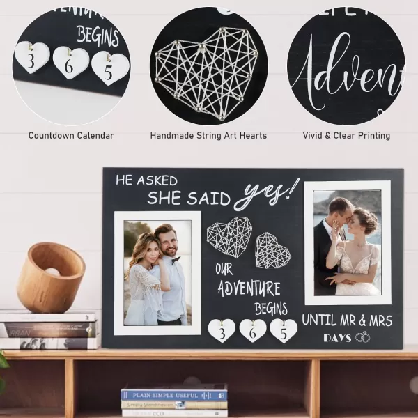 OurWarm Engagement Gifts for Couples 2 In 1 Wedding Countdown Calendar Engagement Picture Frame Mr and Mrs Husband Wife or Fiance Romantic Love Picture Frame Gift  4x6 Inches Photo FrameDouble photo frame gray
