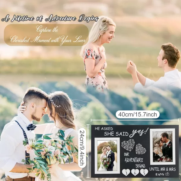 OurWarm Engagement Gifts for Couples 2 In 1 Wedding Countdown Calendar Engagement Picture Frame Mr and Mrs Husband Wife or Fiance Romantic Love Picture Frame Gift  4x6 Inches Photo FrameDouble photo frame gray