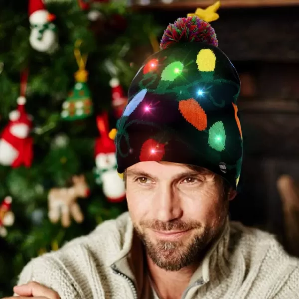 OurWarm LED Christmas Beanie Light up Christmas Hats Knit Hats with 6 Colorful LED Lights Unisex Winter Snow HatBlack