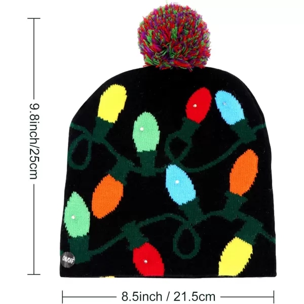 OurWarm LED Christmas Beanie Light up Christmas Hats Knit Hats with 6 Colorful LED Lights Unisex Winter Snow HatBlack