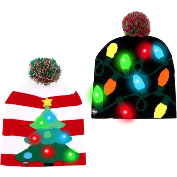 OurWarm LED Christmas Beanie Light up Christmas Hats Knit Hats with 6 Colorful LED Lights Unisex Winter Snow HatRed