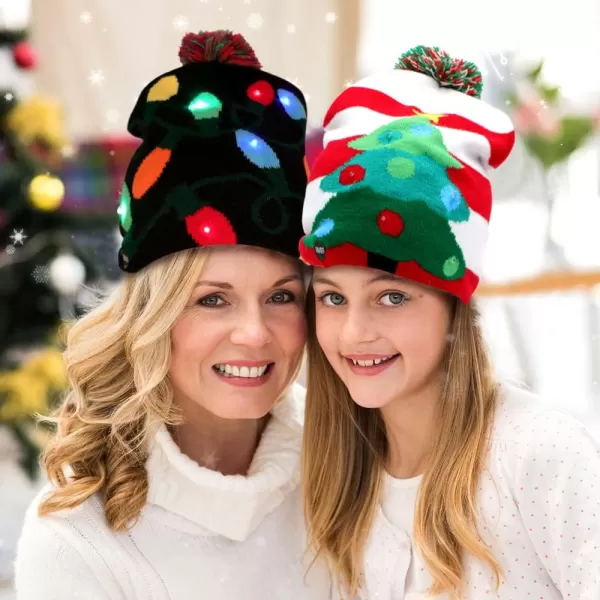 OurWarm LED Christmas Beanie Light up Christmas Hats Knit Hats with 6 Colorful LED Lights Unisex Winter Snow HatRed