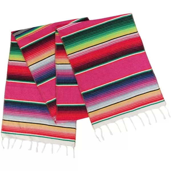 OurWarm Mexican Table Runner with Tassels 14in x 84in Fringe Cotton Striped Table Runners for Mexican Day of The Dead Party Decorations Mexican Serape Blanket Table RunnerPink