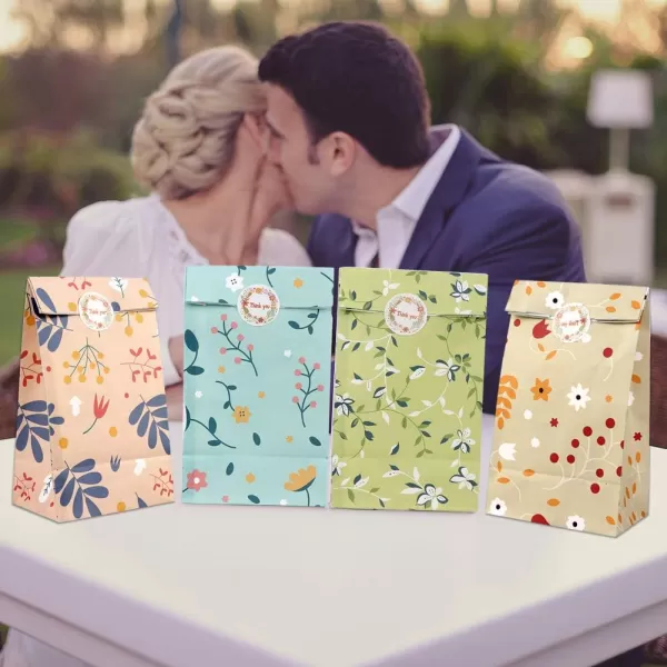 OurWarm PartyTalk 48pcs Floral Party Favor Bags Watercolor Flowers Paper Gift Bags Goodie Candy Treat Bags with Thank You Stickers for Wedding Birthday Baby Shower Tea Foral Party DecorFloral
