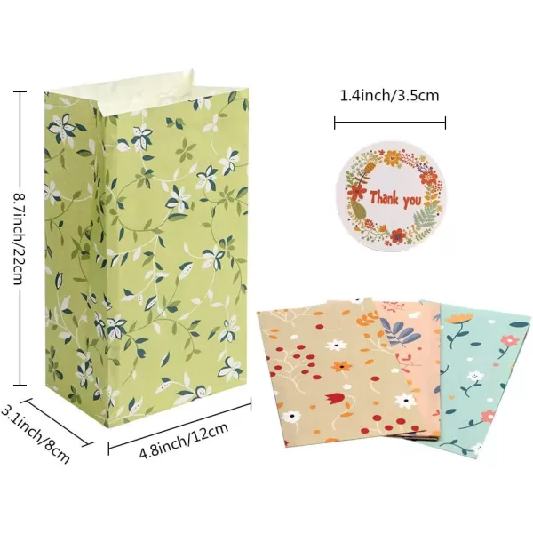 OurWarm PartyTalk 48pcs Floral Party Favor Bags Watercolor Flowers Paper Gift Bags Goodie Candy Treat Bags with Thank You Stickers for Wedding Birthday Baby Shower Tea Foral Party DecorFloral