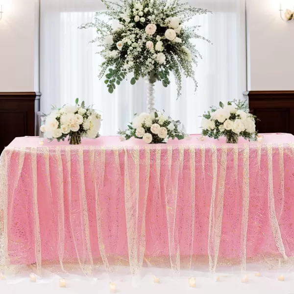 OurWarm Pink Table Skirt 6ft Table Skirt with Double Layer Organza Wedding Decorations Rustic Theme Graduation Pink Party Decorations Tutu Table Skirts for Rectangle Tables 6ftPink