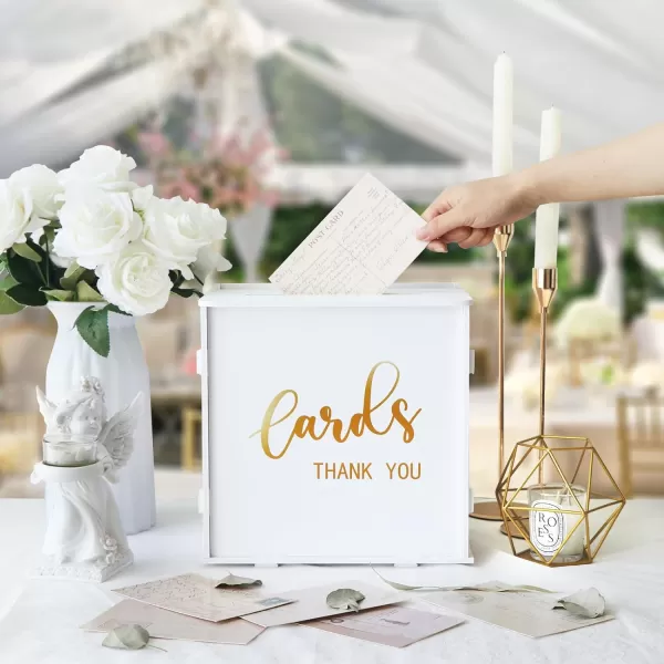 OurWarm Wedding Card Box for Wedding Reception PVC Gift Card Box White DIY Wedding Money Envelope Card Box for Party Graduation Baby Shower Birthday Wedding DecorationsGold Letter