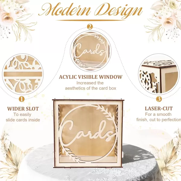 OurWarm Wedding Card Box for Wedding Reception Wooden Wedding Card Boxes with Windw Brown Wedding Envelope Money Gift Card Box for Baby Shower Birthday Graduation Party Rustic Wedding DecorationsWith LED Lights