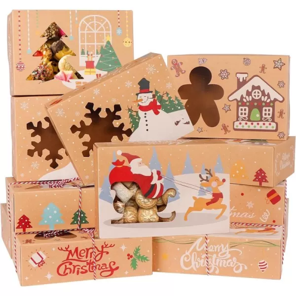 OurWarm 12 Pack Christmas Cookie Boxes for Gift Giving Large Christmas Cookie Tins Holiday Bakery Treat Boxes with Window Kraft Paper Food Packaging Containers for Christmas Xmas Party SuppliesOurWarm 12 Pack Christmas Cookie Boxes for Gift Giving Large Christmas Cookie Tins Holiday Bakery Treat Boxes with Window Kraft Paper Food Packaging Containers for Christmas Xmas Party Supplies