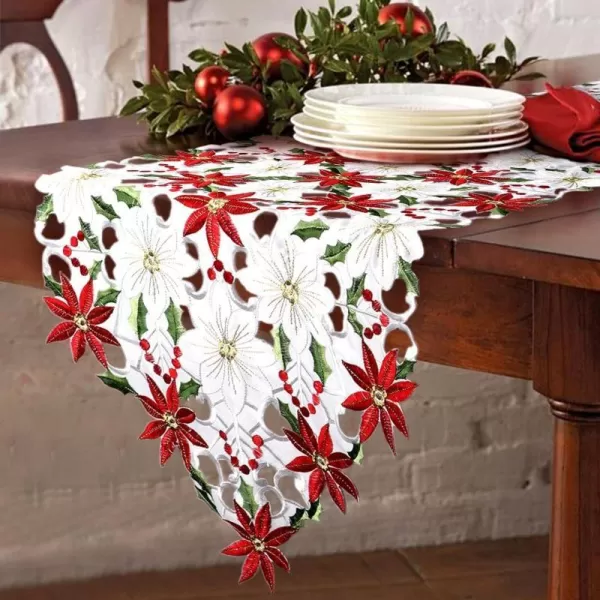 OurWarm 15 x 70 Inch Embroidered Christmas Table Runner Red Table Linens for Christmas Decorations Luxury Holly Poinsettia Table Runner for Dining Kitchen amp Dining TableOurWarm 15 x 70 Inch Embroidered Christmas Table Runner Red Table Linens for Christmas Decorations Luxury Holly Poinsettia Table Runner for Dining Kitchen amp Dining Table