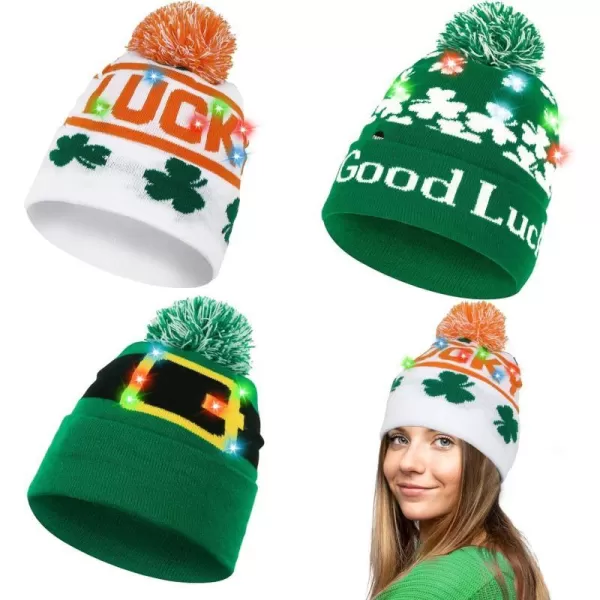 OurWarm 3 Pcs Light up St Patricks Day Hats for Women Green Beanie Hats for Men Winter Hat St Patricks Day Accessories Lucky Irish Shamrock hat Knit Cap for Women and ManOurWarm 3 Pcs Light up St Patricks Day Hats for Women Green Beanie Hats for Men Winter Hat St Patricks Day Accessories Lucky Irish Shamrock hat Knit Cap for Women and Man