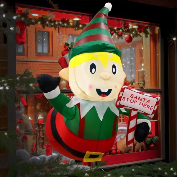 OurWarm 35 Ft Christmas Inflatables Outdoor Decorations Christmas Inflatable Elf Playing Saxophone Broke Out from Window Builtin LED Lights Xmas Blow up Decor for Outside Indoor Yard Garden HomeGuidepost Elf