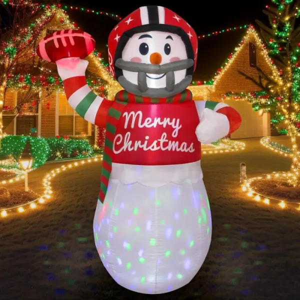 OurWarm 5ft Christmas Inflatables Blow Up Yard Decorations Upgraded Snowman Inflatable with Rotating LED Lights for Christmas Decorations Indoor Outdoor Yard Garden Decorations6FT Football Snowman