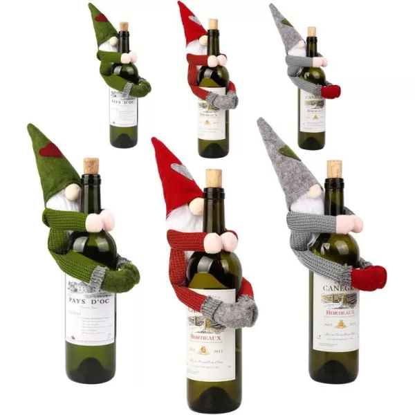 OurWarm 6pcs Christmas Gnomes Wine Bottle Cover Santa Handmade Swedish Tomte Plush Gnomes Wine Bottle Toppers for Home Holiday Christmas DecorationsOurWarm 6pcs Christmas Gnomes Wine Bottle Cover Santa Handmade Swedish Tomte Plush Gnomes Wine Bottle Toppers for Home Holiday Christmas Decorations