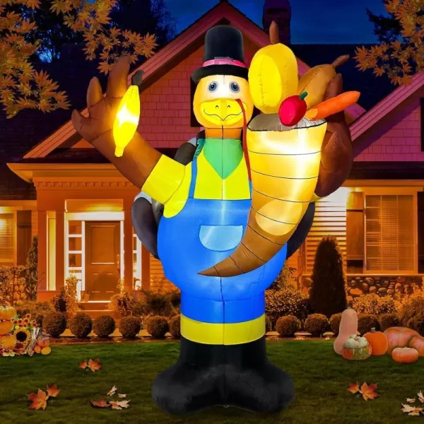 OurWarm 8FT Thanksgiving Inflatables Outdoor DecorationsInflatable Turkey Blow up Yard Decorations with LED Lights and Cornucopia for Indoor Outdoor Thanksgiving Fall Autumn Yard Lawn Party Decor8FT