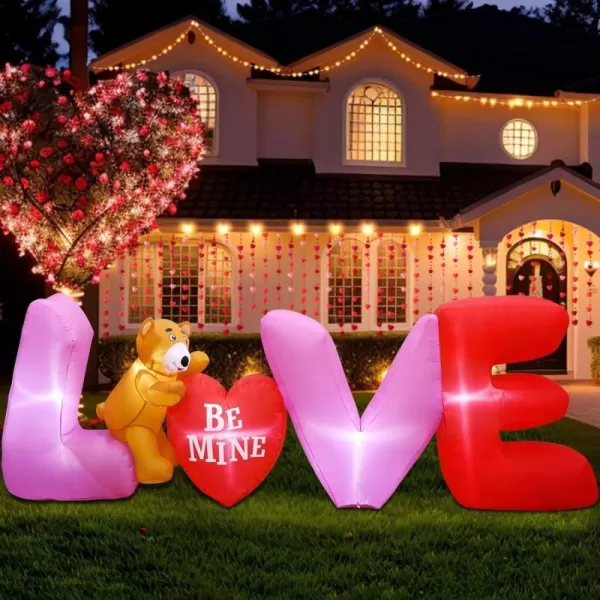 OurWarm 9 FT Valentines Inflatables Love Letters Valentines Decorations Inflatable Romantic Bear and Heart with LED Light Valentines Blow Up Yard Decorations for Wedding Party Valentines Day DecorCute Love