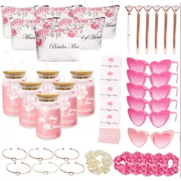 OurWarm Bridesmaid Proposal Gifts Bridal Shower Gifts 16 oz Glass Cup Cosmetic Makeup Bags Invited Cards Scrunchies Hair Knotted Bracelets Diamond Pens Favors for Wedding Rose GoldOurWarm Bridesmaid Proposal Gifts Bridal Shower Gifts 16 oz Glass Cup Cosmetic Makeup Bags Invited Cards Scrunchies Hair Knotted Bracelets Diamond Pens Favors for Wedding Rose Gold