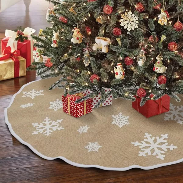 OurWarm Burlap Christmas Tree Skirt 30 Inch Small Xmas Tree Skirt White Snowflake Printed Vintage Christmas DecorationsOurWarm Burlap Christmas Tree Skirt 30 Inch Small Xmas Tree Skirt White Snowflake Printed Vintage Christmas Decorations