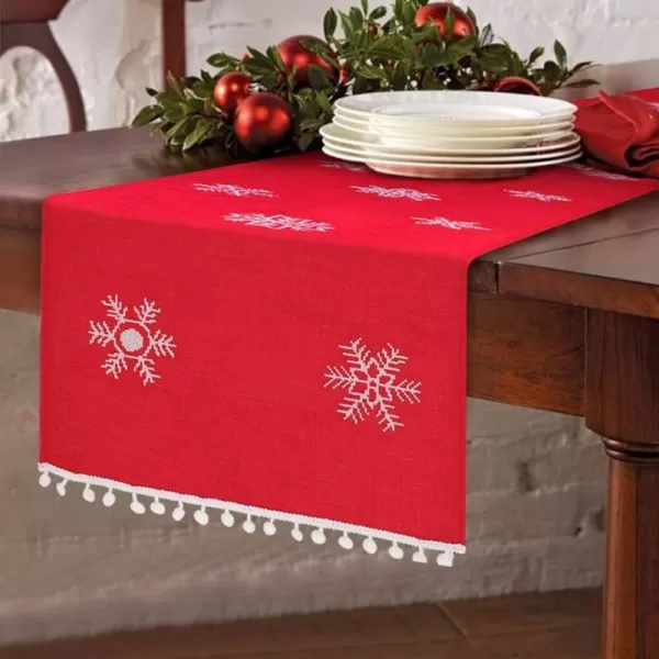 OurWarm Christmas Table Runner 16 x 72 Inch Red Table Runner with White Snowflake Pattern Embroidered Table Linens for Winter Holiday Christmas Table DecorationsOurWarm Christmas Table Runner 16 x 72 Inch Red Table Runner with White Snowflake Pattern Embroidered Table Linens for Winter Holiday Christmas Table Decorations