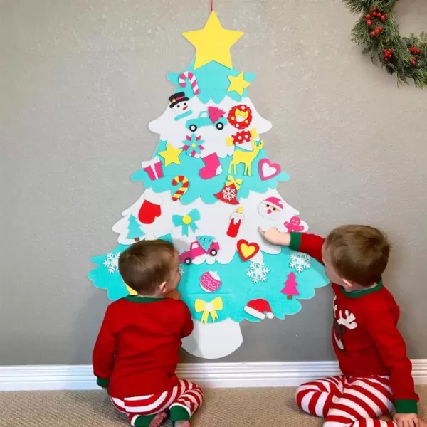 OurWarm DIY Felt Christmas Tree with Ornaments 3ft Felt Christmas Tree for Kids Xmas Gifts and Christmas Door Wall Hanging DecorGreen and White