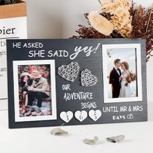 OurWarm Engagement Gifts for Couples 2 In 1 Wedding Countdown Calendar Engagement Picture Frame Mr and Mrs Husband Wife or Fiance Romantic Love Picture Frame Gift  4x6 Inches Photo FrameDouble photo frame gray