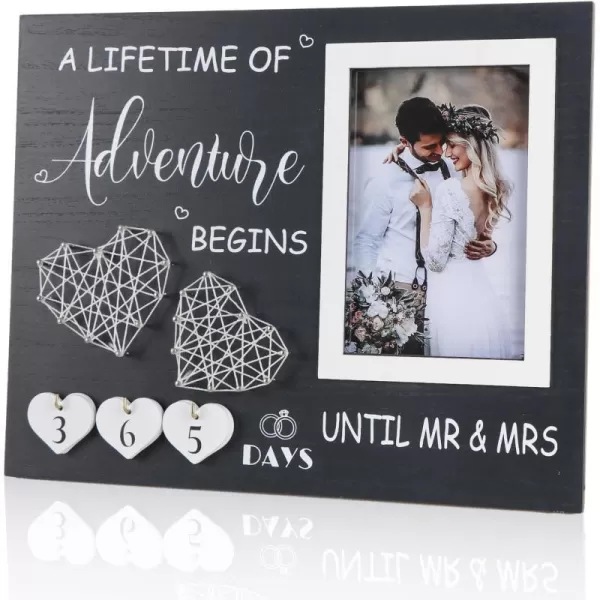 OurWarm Engagement Gifts for Couples 2 In 1 Wedding Countdown Calendar Engagement Picture Frame Mr and Mrs Husband Wife or Fiance Romantic Love Picture Frame Gift  4x6 Inches Photo FrameSingle photo frame gray