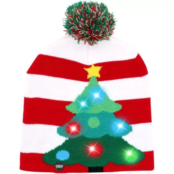 OurWarm LED Christmas Beanie Light up Christmas Hats Knit Hats with 6 Colorful LED Lights Unisex Winter Snow HatRed