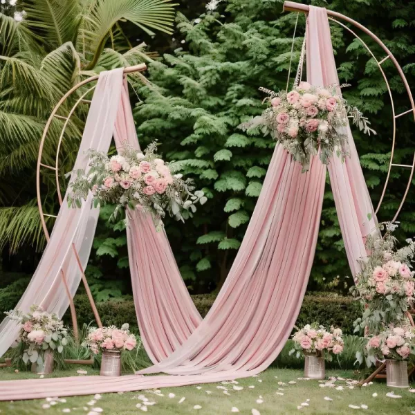 OurWarm Wedding Arch Draping Fabric 2 Panel Iridescent Fabric Pink Wedding Arch Decorations for Wedding Ceremony Decor 28 Width x 19Ft LengthPink