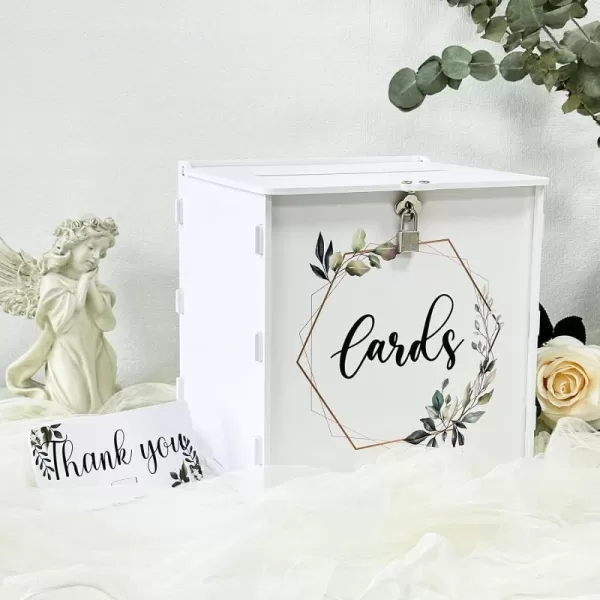 OurWarm Wedding Card Box for Wedding Reception PVC Gift Card Box White DIY Wedding Money Envelope Card Box for Party Graduation Baby Shower Birthday Wedding DecorationsEucalyptus