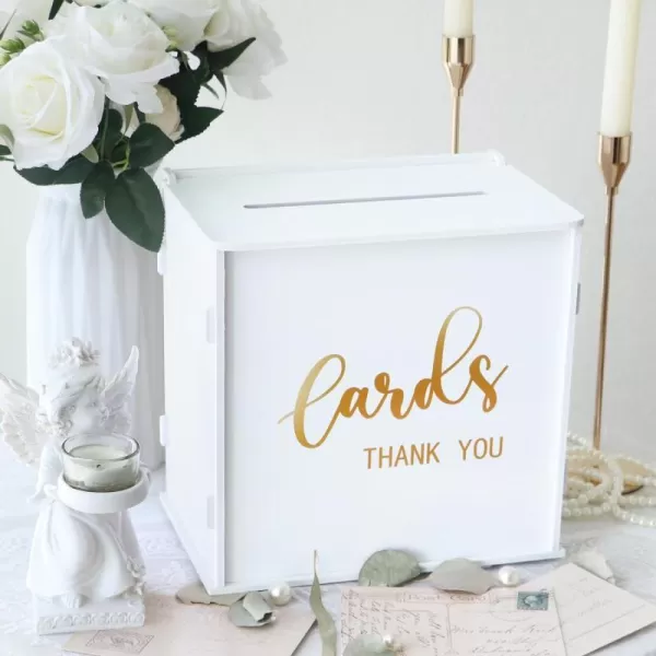 OurWarm Wedding Card Box for Wedding Reception PVC Gift Card Box White DIY Wedding Money Envelope Card Box for Party Graduation Baby Shower Birthday Wedding DecorationsGold Letter