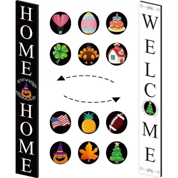 OurWarm Welcome amp Home Sign for Front Door 59 x 78 Inch Black Welcome White Home Interchangeable Wooden Leaner Sign with 12 Designed Icons Farmhouse Rustic Modern Porch Sign for Fall HarvestOurWarm Welcome amp Home Sign for Front Door 59 x 78 Inch Black Welcome White Home Interchangeable Wooden Leaner Sign with 12 Designed Icons Farmhouse Rustic Modern Porch Sign for Fall Harvest